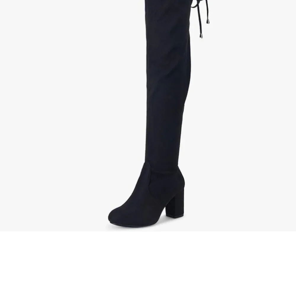 Over The Knee High Vegan Chunky Heel Boots